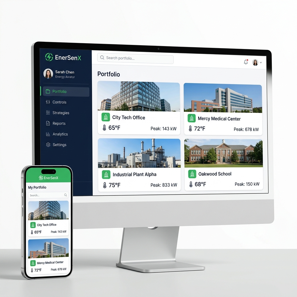 EnerSenX Energy Management Desktop & Mobile Portfolio Mockup