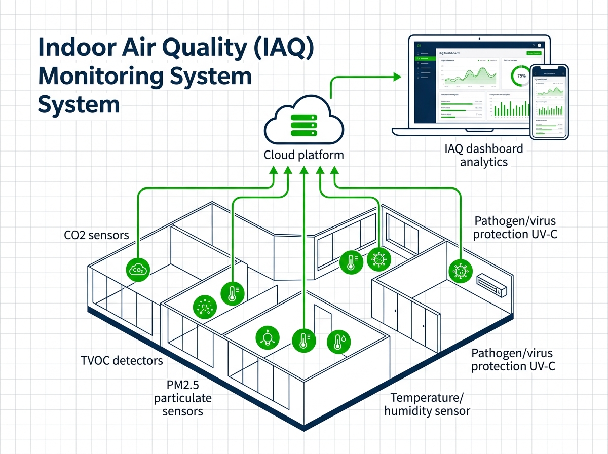 EnerSenX IAQ Monitoring System Architecture Infographic